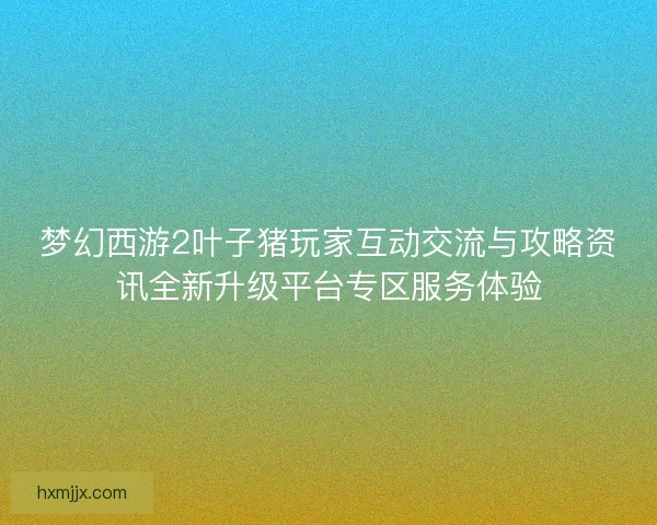 梦幻西游2叶子猪玩家互动交流与攻略资讯全新升级平台专区服务体验